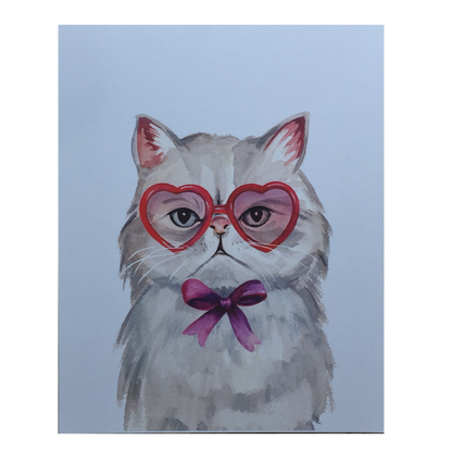 Cat with Heart Glasses Print