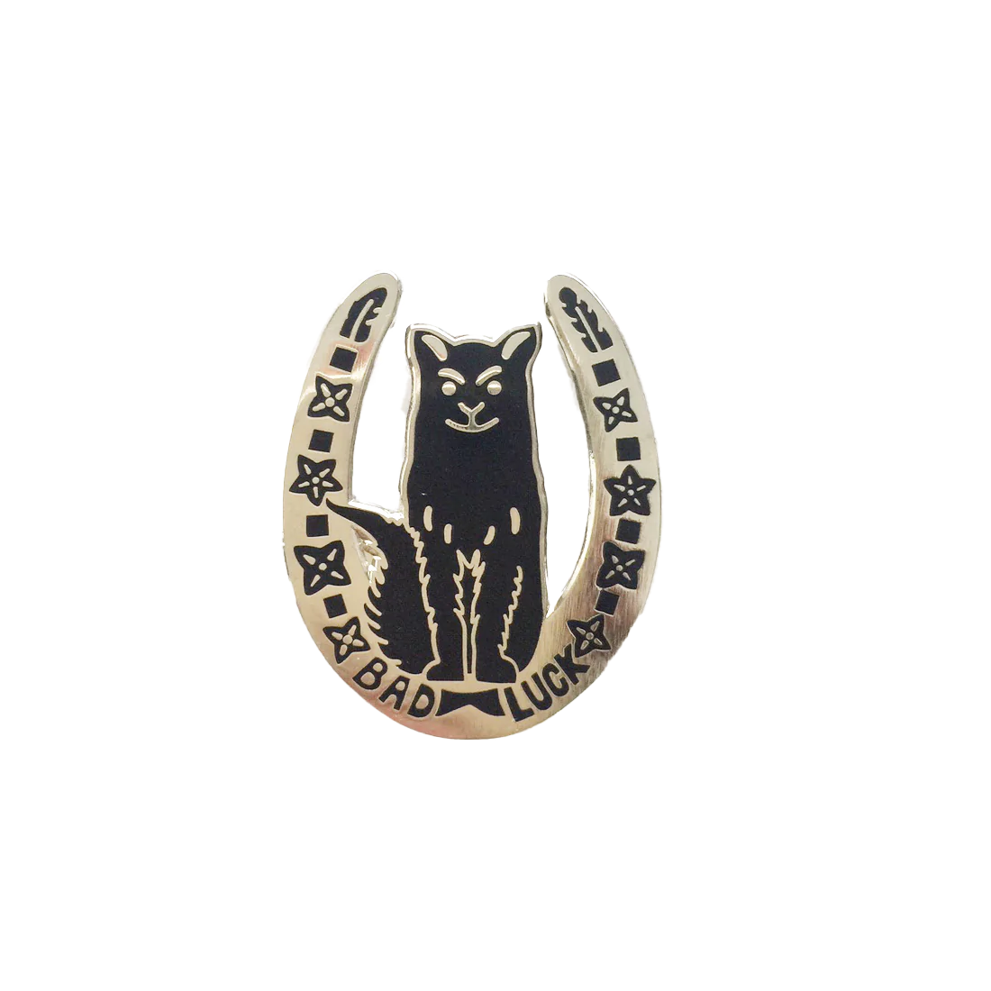 Bad Luck Cat Horseshoe Enamel Pin Badge