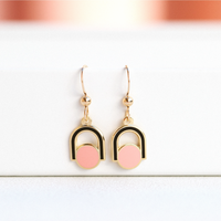 Circle Arch Mini Drop Earrings Black/Pink