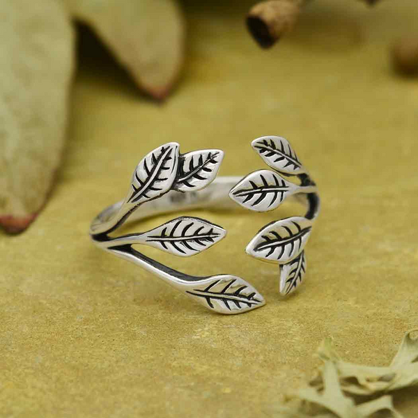 Silver Leaf Cluster Adjustable Ring