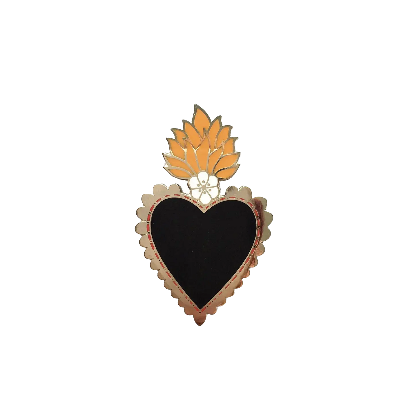 Mexican Heart Enamel Pin Badge - Black/Silver