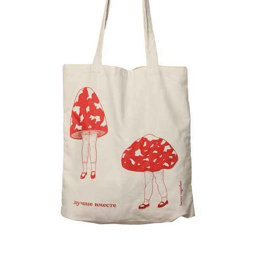 inner peach mushroom girls cotton canvas tote bag