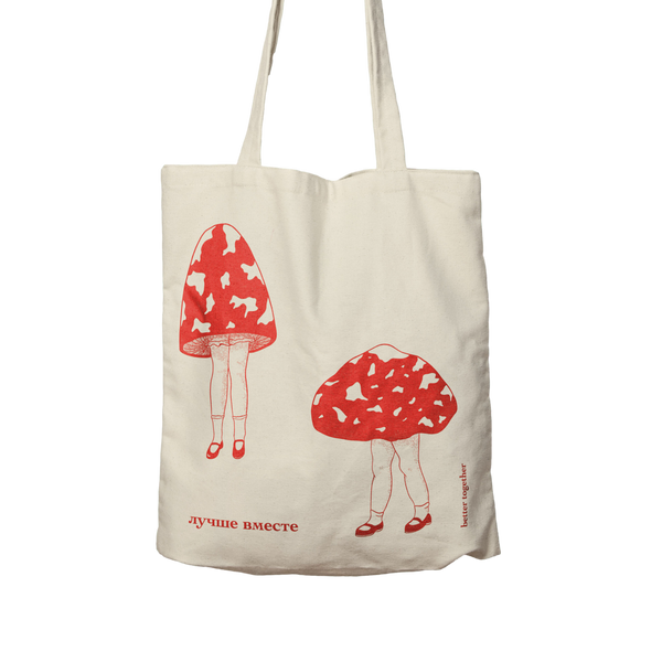 inner peach mushroom girls cotton canvas tote bag