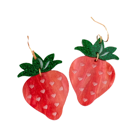 Red Strawberry Acrylic Dangle Earrings