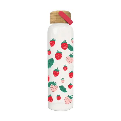 Berry Fresh Glass Water Bottle with Bamboo Lid