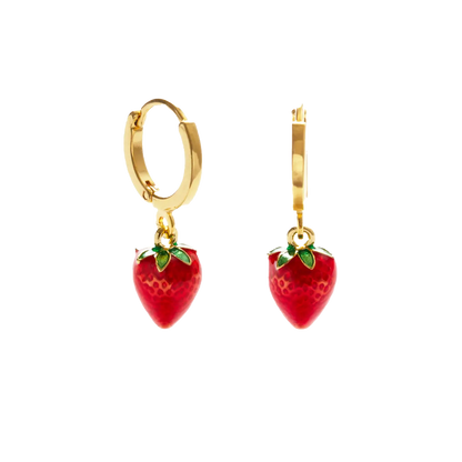 Strawberry Huggie Hoop Dangle Earrings